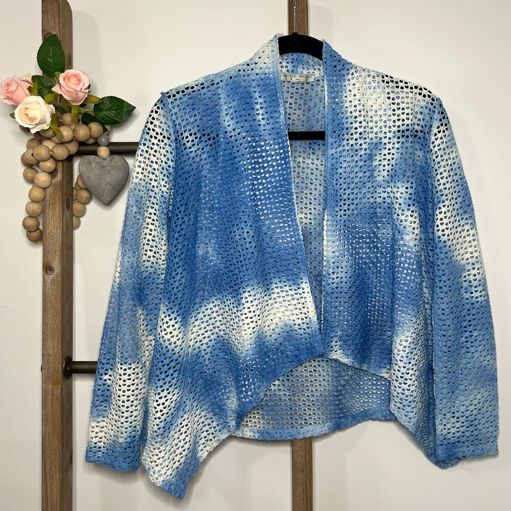 Alberto Makali Blue White Tie Dye Open‎ Cardigan Size Small